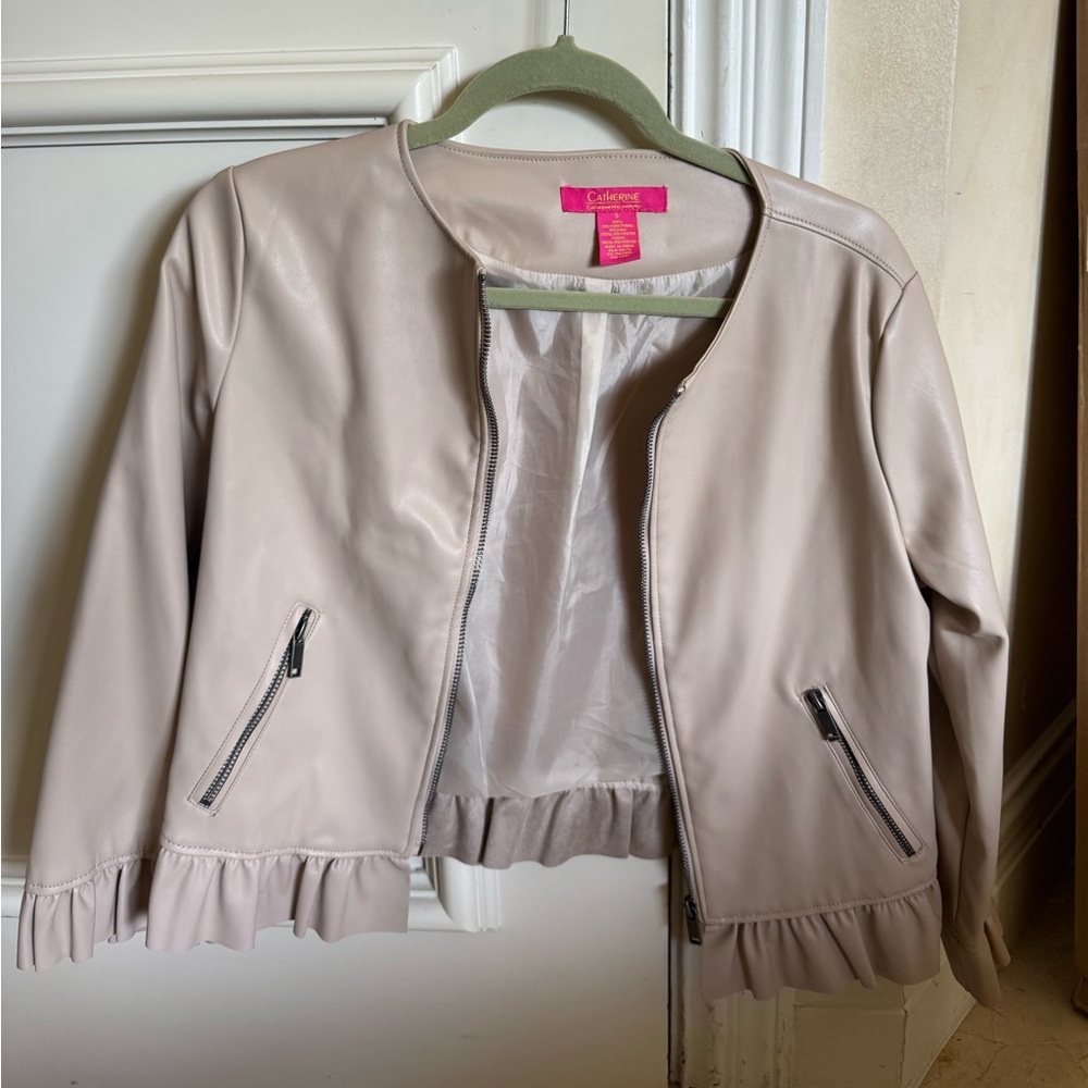 Catherine Malandrino Cream Leather Jacket Minimalist Design